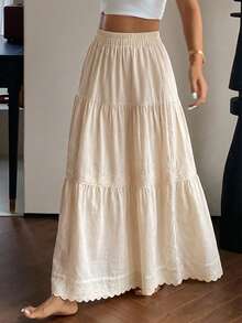 Solid Ruffle Hem Skirt - Apricot - View 4