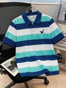 SHEIN Teen Boy Teen Boy Casual Striped Short Sleeve Polo Shirt Tops Summer Suitable For School, Outdoor Activities, Family Parties, And Spring/Summer. - Multicolor - View 5