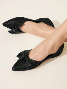 CUCCOO CHICEST Pointed Flat Bottom Comfortable And Fashionable Versatile Fairy Bow Ballet Soft Sole Black Low Vamp Flat Shoes - Black - View 2