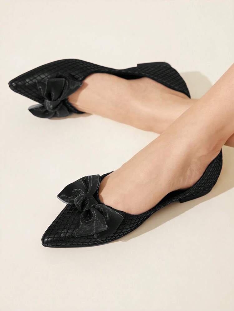 CUCCOO CHICEST Pointed Flat Bottom Comfortable And Fashionable Versatile Fairy Bow Ballet Soft Sole Black Low Vamp Flat Shoes