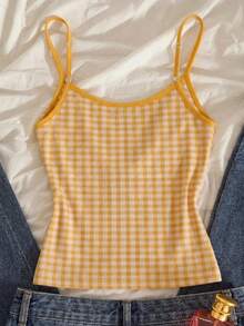 INAWLY Plaid Digital Print Fashionable Minimalist Women's Camisole, Gift For Friends - Multicolor - View 2