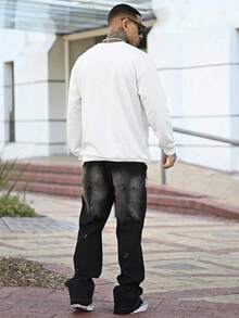 Devon Thys 男士纯色落肩卫衣，适合秋季穿着，长袖上衣 - 白色 - 查看 5