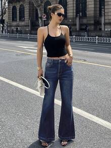 DAZY Jeans acampanados de algodón azul lavado para mujer, estilo casual para primavera y verano Y2K - Azul - Ver 5