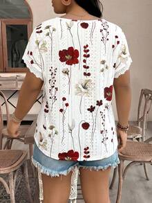 SHEIN VCAY 大码女式V领印花休闲百搭日常T恤 - 彩色 - 查看 2