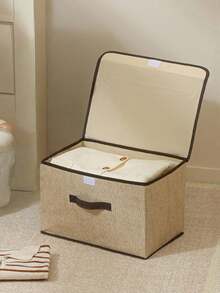 1 pezzo Organizer pieghevole per CD in lino lavabile, scatola di stoccaggio pieghevole, cestino organizer per giocattoli con coperchio, cestino per il bucato - Multicolore - Visualizzare 1