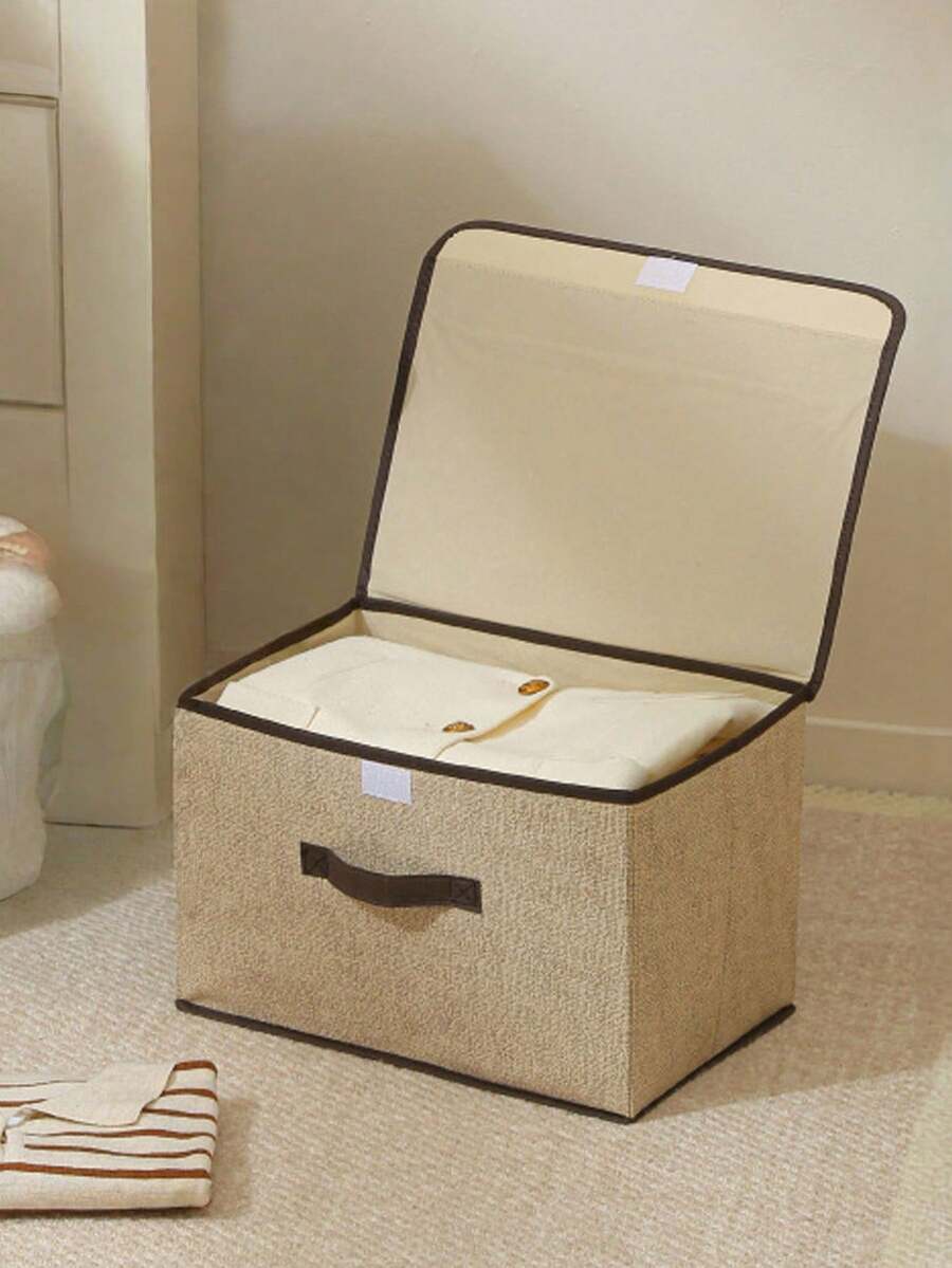 1 pezzo Organizer pieghevole per CD in lino lavabile, scatola di stoccaggio pieghevole, cestino organizer per giocattoli con coperchio, cestino per il bucato - Multicolore - Visualizzare 1