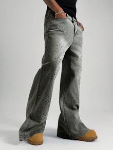 PAVTROS Quần jean denim nam dáng rộng, thời trang retro, có túi, đa năng cho mùa hè. - xanh quân đội - Xem 3