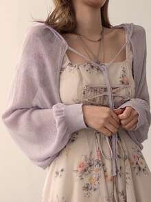 DAZY Cárdigan casual de mujer de unicolor con nudo delantero - Púrpura malva - Ver 8