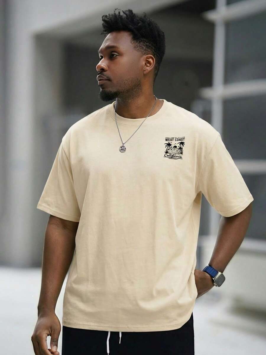 Heavens Edit SU ER Herr Trendig Mönstrad Löstärmad T-shirt med Kort Ärm | Utsökt Design | Sommaressentiellt | Lätt att Matcha, Visar Din Stil - Aprikos - Visa 1