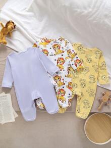 Bộ 3 món cho bé sơ sinh: áo liền quần dài tay và quần, họa tiết sư tử dễ thương, chất liệu vải dệt kim. - Nhiều màu - Xem 2