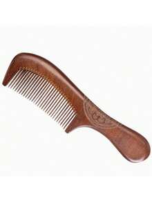 1pc/2pcs Wooden Wide-Tooth Comb, Fine-Tooth Comb, Simple Retro Pattern Carving, Women's Hair Comb, Anti-Static, Men's Beard Comb - Rust Brown - View 2