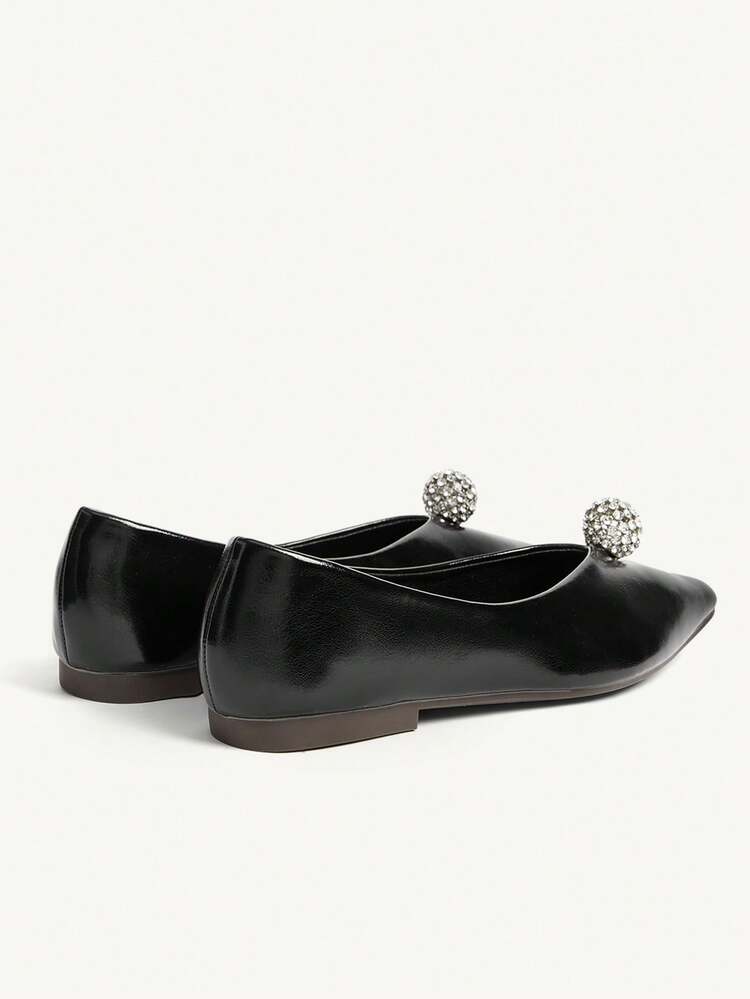 CUCCOO CHICEST Pointed Toe Low Vamp Rhinestone Buckle Flat Bottom Comfortable Versatile Fashion Soft Sole Elegant Fairy Shoes Women's Shoes