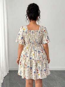 SHEIN PETITE CURVE Đầm xòe dáng chữ A thanh lịch, cổ vuông, eo nhún, cỡ lớn, phù hợp cho đi làm hàng ngày, hẹn hò, đi chơi, du lịch và chụp ảnh. - Nhiều màu - Xem 2