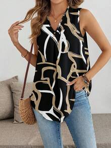 EMERY ROSE Plus Size V-Neck Sleeveless Shirt, Suitable For Summer - Black - View 1