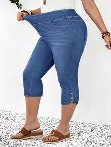 EMERY ROSE Mature Denim Plus Size Relaxed Washed High Waist Slim Fit Jeans - Medium Wash - View 9