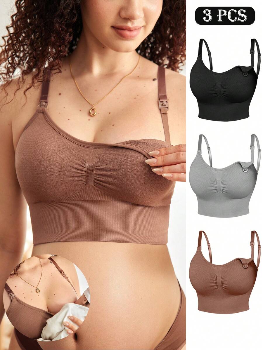 Moonlight&Mama 3pcs Maternity Seamless Solid Color Nursing Bras - Multicolor - View 1