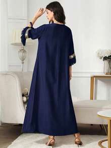 Yasmyna Đầm nữ cổ chữ V kiểu Ả Rập, thích hợp cho tiệc tùng và du lịch. - Màu xanh hải quân - Xem 2