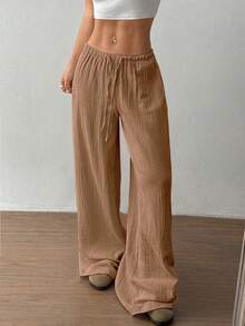 Flirla Women Casual Low-Waist Straight Leg Cotton Pants Fall Cloth For Women - Coffee Brown - View 8