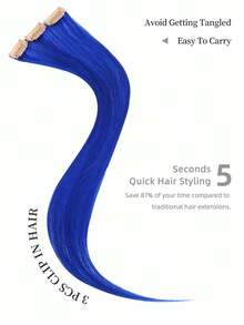 3 Stücke bunte Clip-In Haarverlängerungen 45 cm lang, gerade, bunte Clip-In Haarverlängerungen aus 100% echtem Menschenhaar, Farbe Blau, unsichtbare gerade Highlights, bunte Haarteile, Regenbogen-Haarverlängerungen für Frauen und Mädchen für den täglichen Gebrauch, Winter, Weihnachten, Halloween-Kostüme, Herbst-Outfits, Frauenoutfits im Herbst - SBlue#-3pcs - Übersicht 3