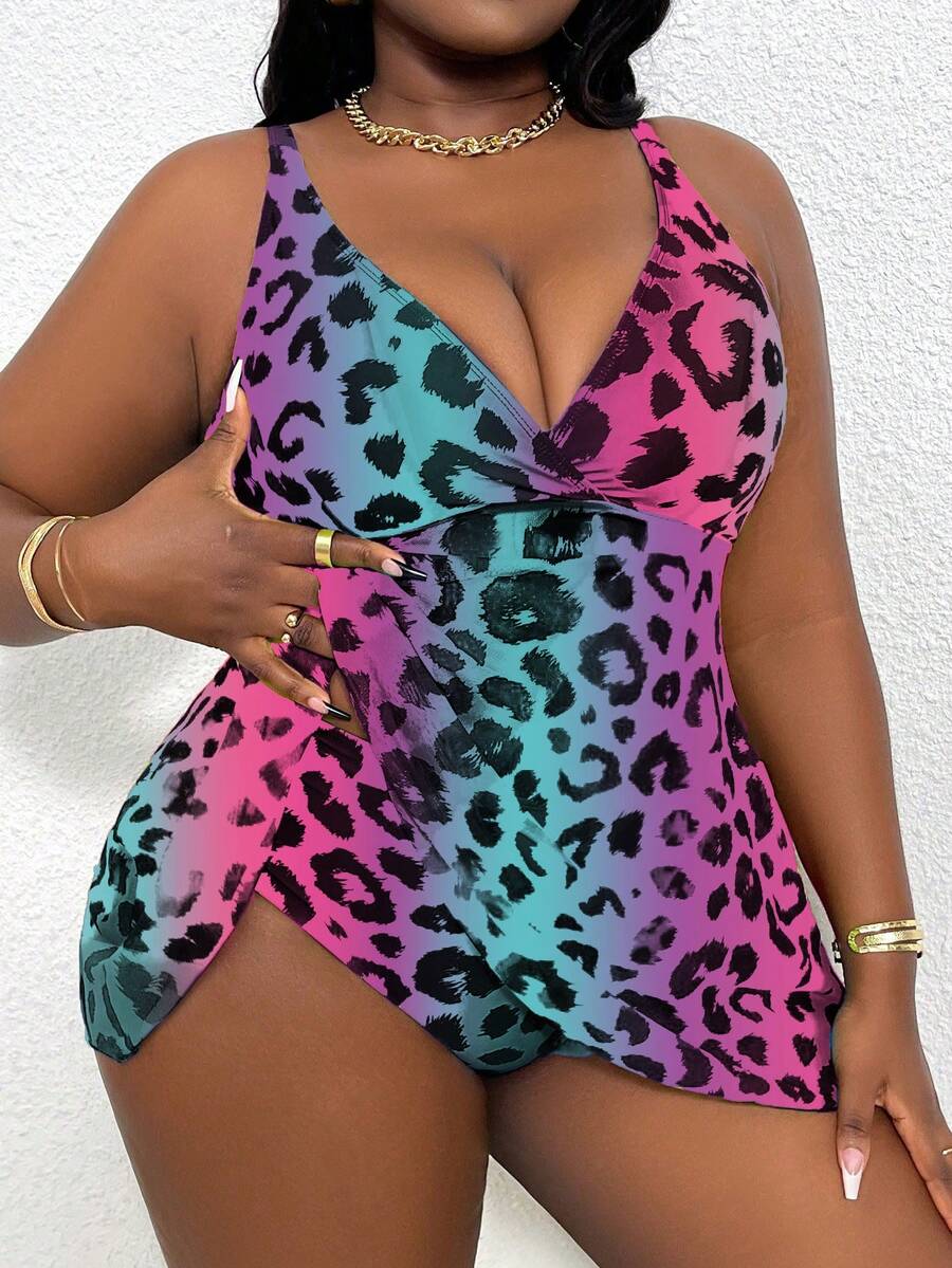 Slaydiva 2025 New Year Party Colorful Animal Print Plus Size Women Swimsuit Dress - Multicolor - View 1
