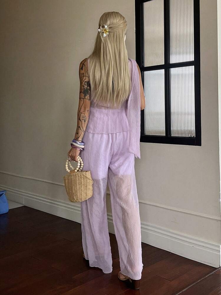 Women's Purple Romantic Vacation Top And Pants 2 Pieces Set Lounge Sets For Women Summer