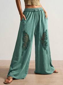 Bohemela 女士休闲纯色针织宽松裤 - 綠色 - 查看 7