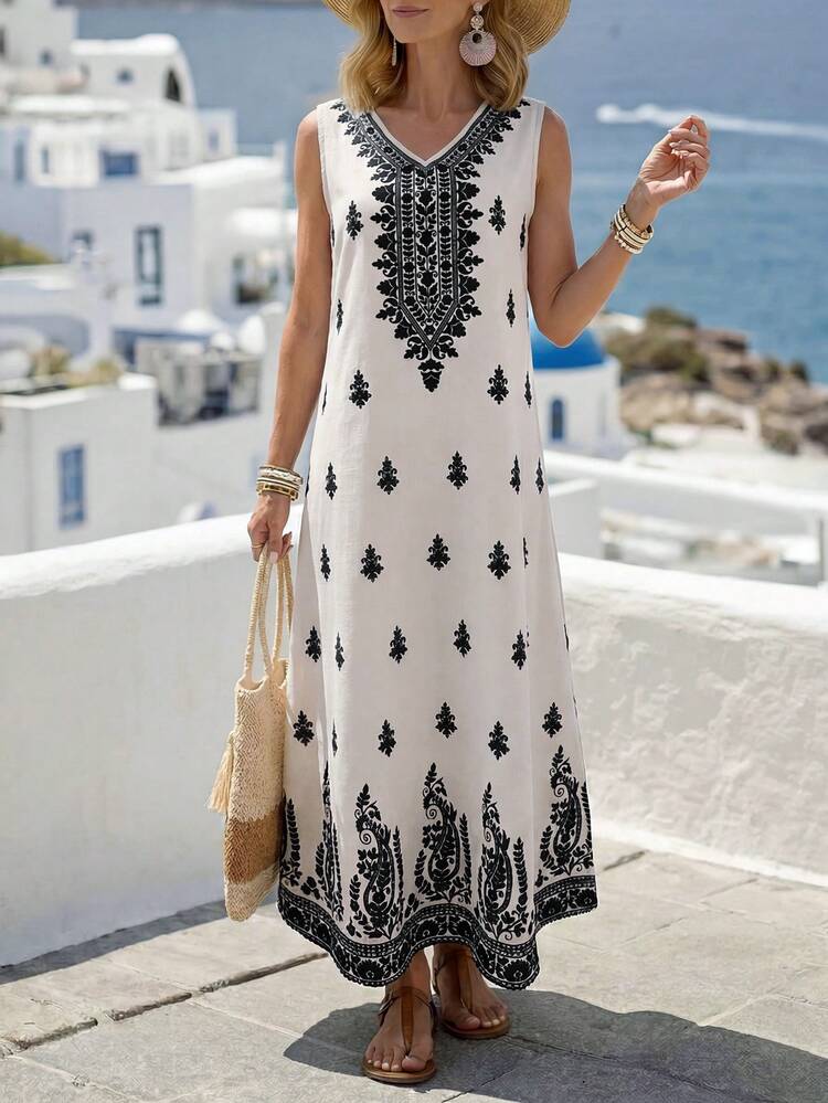 Women's Off-White Print Sleeveless Dress Summer Dresses For Women Outfits For Women Casual Casual Casual Boho Boho Dresses For Women Women's Dresses Holiday Dresses Outfits For Women Outfits For Women Outfits Dresses For Resort Wear Women Dress New Arrival Dress For Women Dresses For Women Beach Vacation Holiday