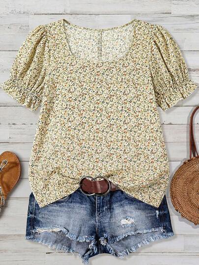 SHEIN LUNE Áo sơ mi hoa nhí dáng rộng, cỡ lớn