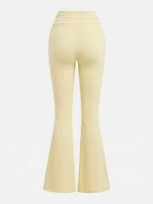 SHEIN Girlism Tween Girls' Casual Fitted Yellow Ruched Crew Neck Top And Ruched Flare Pants Set - Yellow - View 8