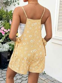 Lyckli Pregnant Women Plaid & Floral Print Casual Romper For Daily Wear - Yellow - View 2