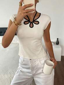 Aidyla Áo thun nữ thanh lịch, gợi cảm, tay dài, có mũ, khoét lỗ, buộc dây, màu mơ - Màu be - Xem 3