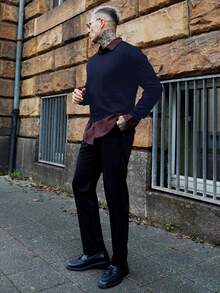 Artur Kramer Herren Lässig einfarbiger V-Ausschnitt Pullover Sweater, Navy Blau, Herbst/Winter, Langarm Oberteil - marineblau - Übersicht 1