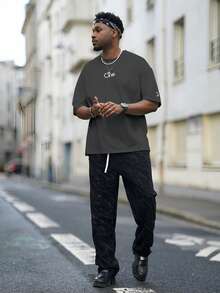 Heavens Edit Men Letter Graphic Drop Shoulder Tee - Dark Grey - View 5