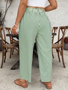SHEIN VCAY Plus Size Striped Casual Minimalist Pants - Multicolor - View 2