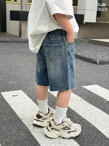 男童宽松海军蓝牛仔阔腿七分裤 - 中等水洗藍 - 查看 5