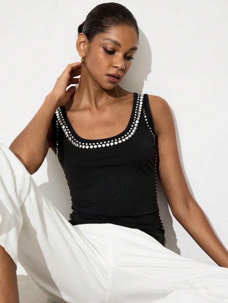 SHEIN Maija Women's Fashion Versatile Metal Rivet Decor Casual Daily Camisole