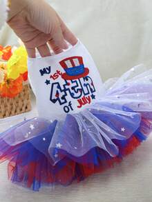 PETSIN 1件宠物蓬蓬裙，红蓝白星网纱爱国风狗狗节日礼服，猫狗通用服装 - 紅白藍 - 查看 11