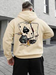 Artur Kramer SU ER 男士休闲卡片印花连帽衫，带口袋，秋冬款 - 杏色 - 查看 6