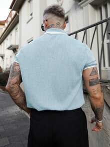 Artur Kramer European & American Style Men's Casual Contrast Color Polo Shirt With Turndown Collar And Buttons, Short Sleeve, Summer - Mint Blue - View 2