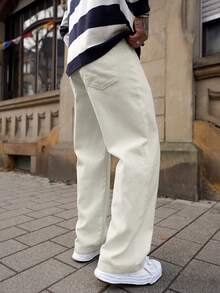 Artur Kramer 1条 Infinite Jeans 男士休闲直筒牛仔裤，高品质街头风舒适长裤（不含腰带和配饰） - 白色 - 查看 5