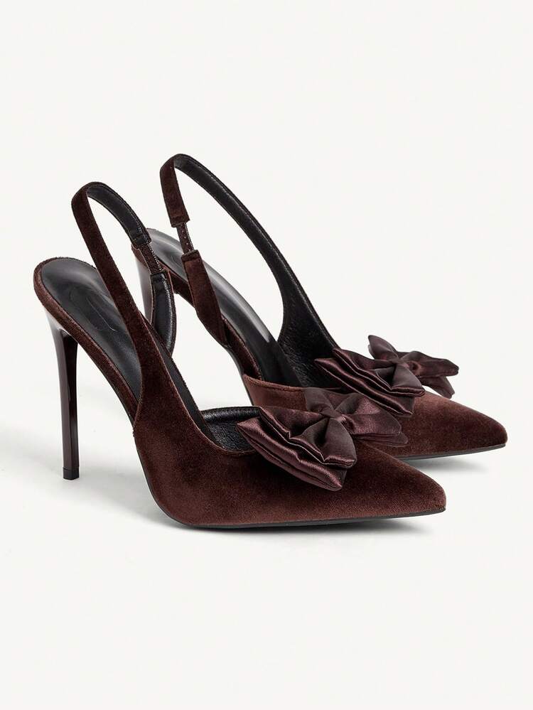 CUCCOO CHICEST Women Shoes Women Pointed Stiletto Brown Suede Bow Stylish Elegant Sexy Dinner Party Dating Women High Heel Shoes Slingback Shoes Women's Shoes