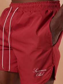 SUMWON Pantaloni scurți de baie pentru bărbați, de vară, cu șnur, tiv curbat, roșii, cu uscare rapidă, sport, sporturi de plajă, sporturi de vacanță, piscină - roșu - Vizualizare 7