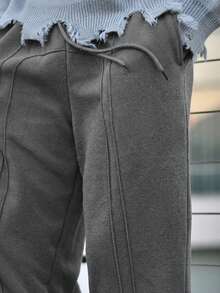 Devon Thys Men's Casual Solid Color Drawstring Waist Sports Pants, All Season, Fall - Dark Grey - View 3