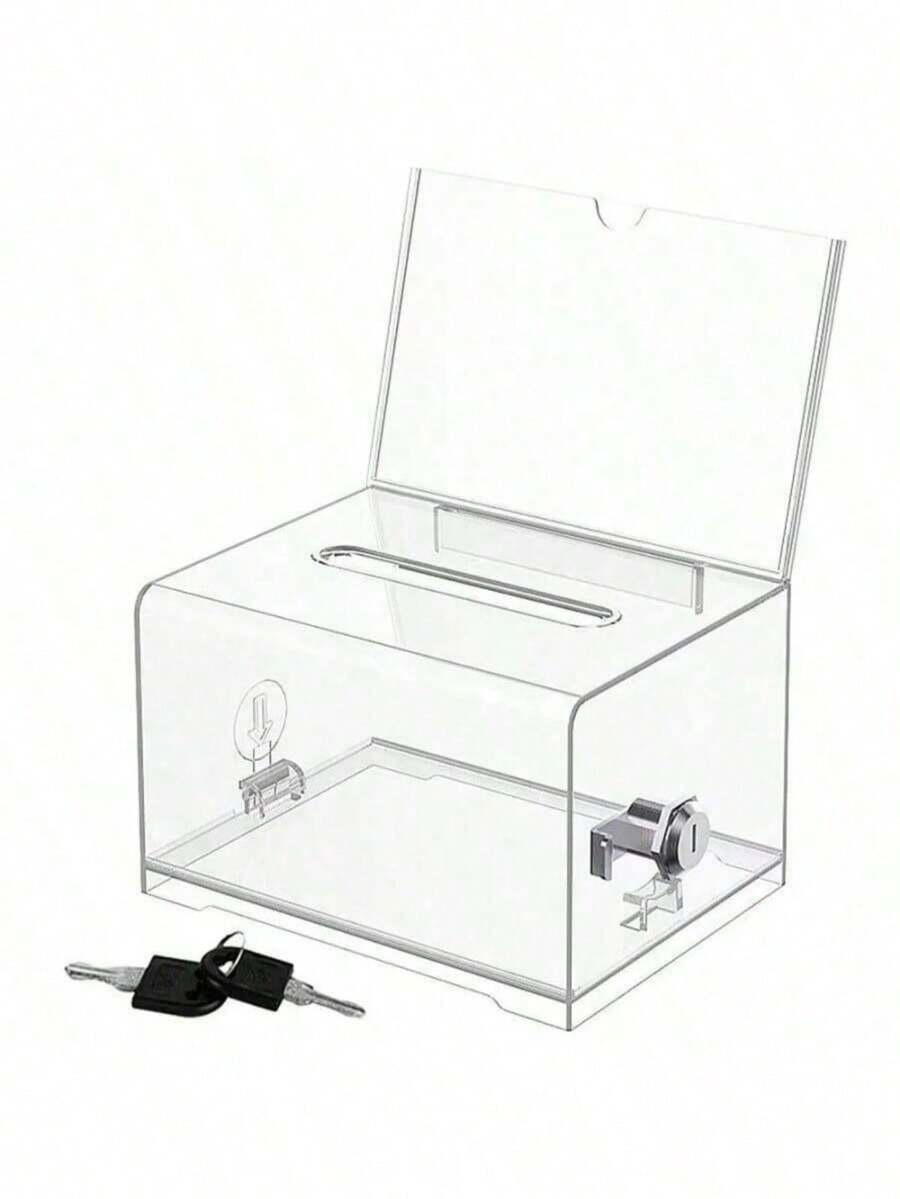 Clear Acrylic Donation Box With Coin Slot – Secure Transparent Lockable Money Saving Box, Voting Box, Raffle Box, Suggestion Box, Ticket Container, Fundraising Collection Box For Events, Shops, And Offices - Multicolor - View 1