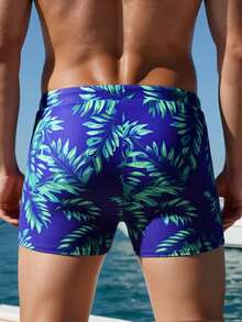 Manfinity Swimmode Quần bơi nam mùa hè in hình cây cỏ nhiệt đới, cạp chun, thích hợp đi biển. - Màu xanh lam - Xem 2