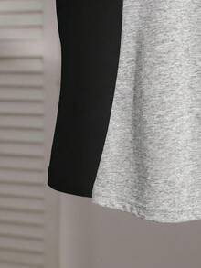 SHEIN EZwear 两件套女士方领短袖休闲修身性感T恤，适合秋冬季街头穿搭，黑色和灰色 - 彩色 - 查看 5