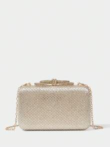 SHECARRY Ladies Clutch Bag, Exquisite Flash Diamond Bow Party Dinner Bag - Champagne - View 5
