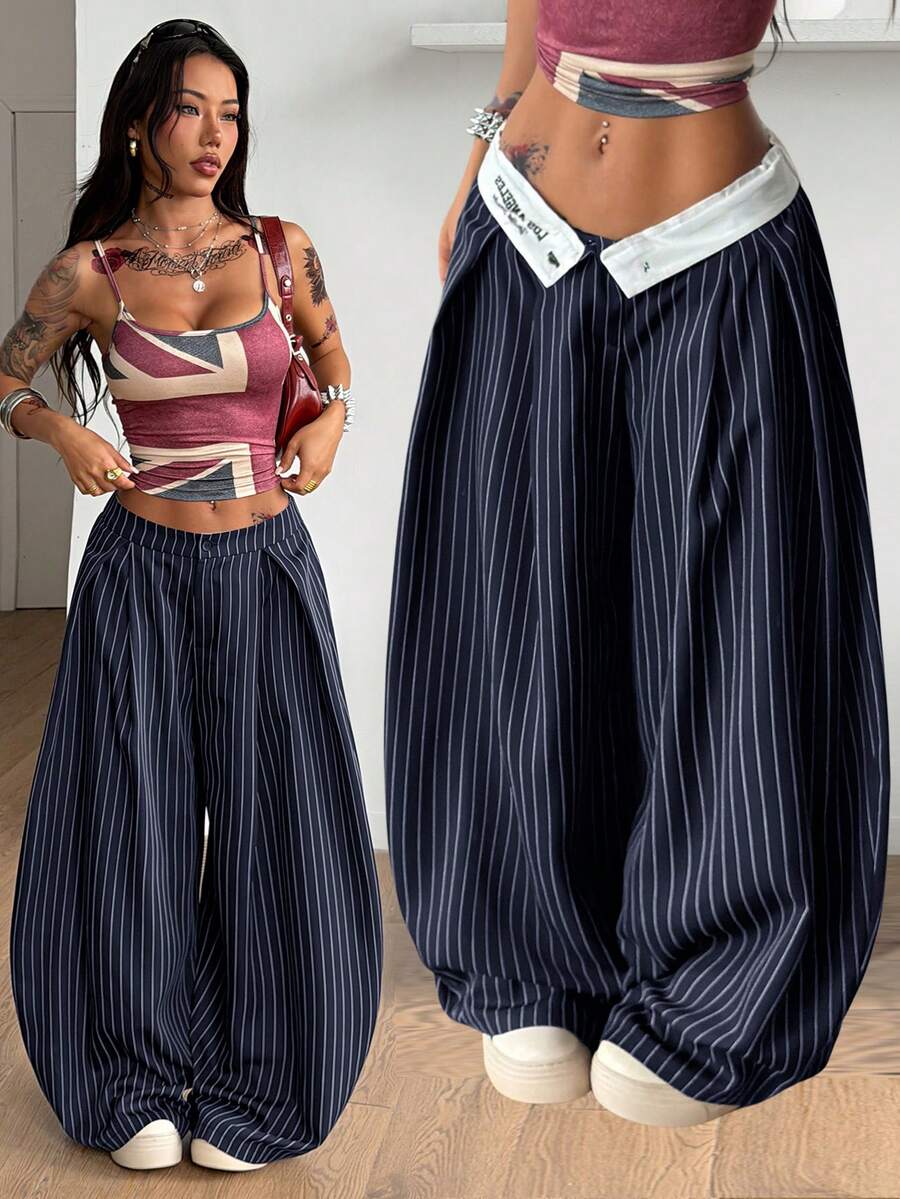 Coolane Quần dài nữ mùa hè kiểu vintage, phong cách hippie, dáng rộng, màu xanh rêu quân đội. - Màu xanh hải quân - Xem 1