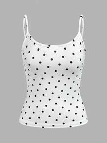 Comfortcana 3件装女士纯色吊带背心，复古波点短款紧身背心，适合夏季穿着 - 彩色 - 查看 5