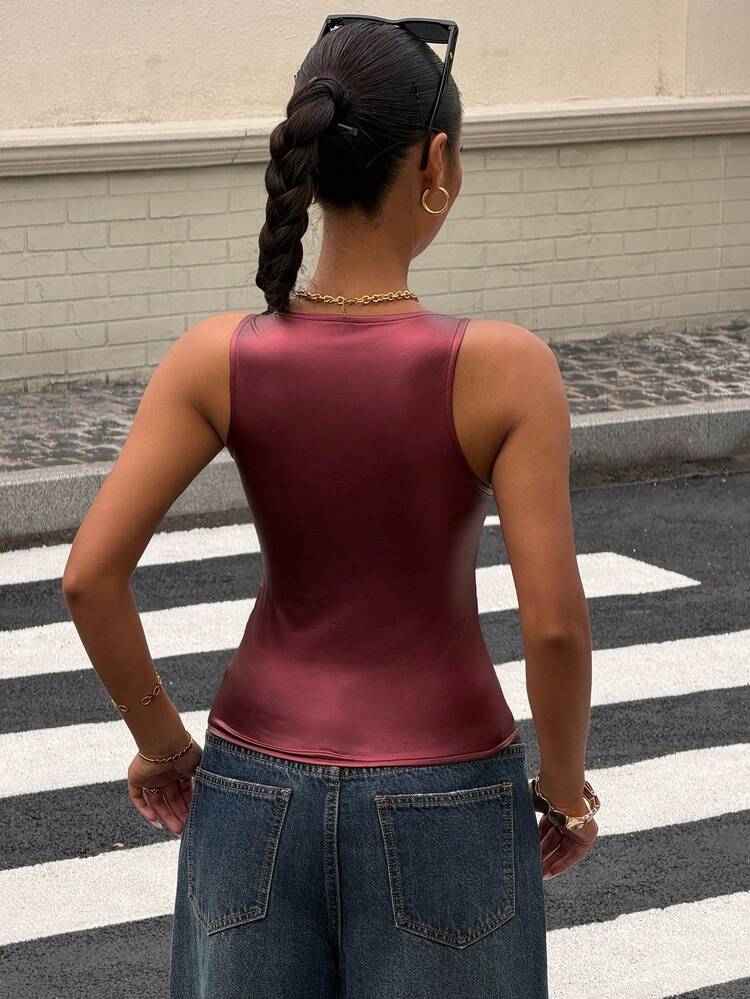 Women's Solid Color Fitted Sleeveless Cropped Sexy Summer Tank Top